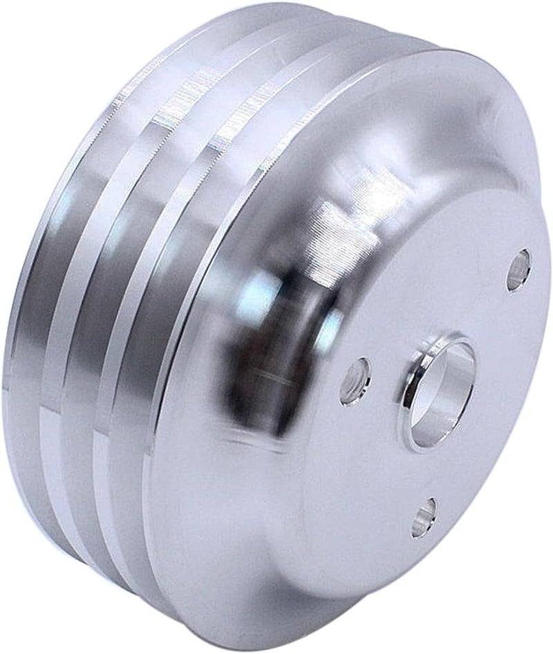Prefer Warehouse Chrome 3Pcs Polished Aluminum Power Steering and Water Pump and Crankshaft Pulley 3/2 Groove Kit Compatible with SBC Chevy 265 283 305 327 350 383 400 V8 Long Water Pump - Image 4